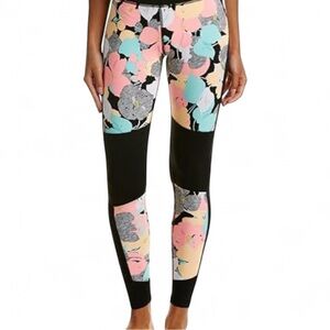 Trina Turk retro multicolor print workout leggings with mesh inserts